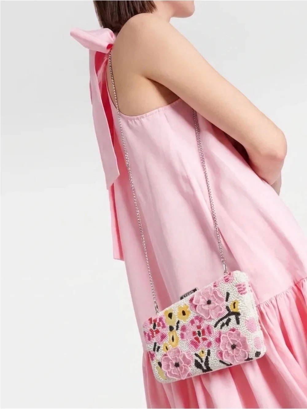 STAUD Carmella Floral Beaded Clutch Bag